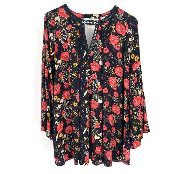 Umgee Babydoll Mini Dress Floral Flared Bell Sleeve Pullover Boho Tunic Top - Picture 2 of 8